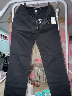 Ed Hardy Black Pants with White Graphic Detail
